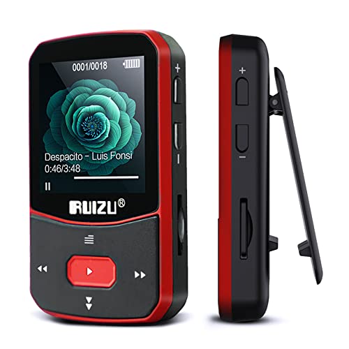 64GB MP3 Player Bluetooth 5.3 Sport mit 1.5 Zoll TFT Farbbildschirm, Mini Musik Player mit Clip, Laufen, UKW-Radio, Recorder, Schrittzähler, A-B-Wiederholung, unterstützt 128GB SD-Karte von RUIZU