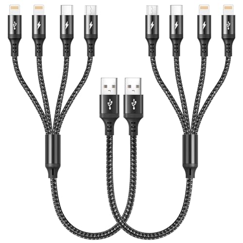 RULUS Multi USB Kabel [2Stück,35cm] 4 in 1 Multi Ladekabel Nylon Schnell Ladekabel Mehrfach Ladekabel mit Typ C Lightning Micro USB für Phone15/14/13, Android Phones,Tablets und Mehr von RULUS