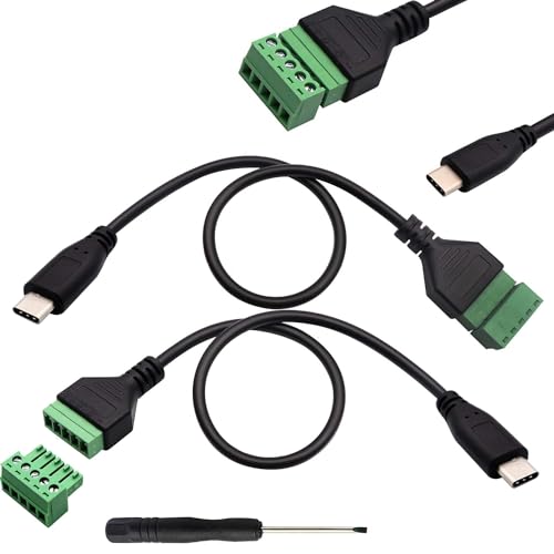 RUNCCI-YUN 2 Stück Terminalstecker USB C,USB C männliches Kabel, USB C Stecker auf 5-poliges Anschlussblockkabel USB C Lötfrei Schraubklemmen zum Laden und Übertragen von Daten Reparatur/DIY von RUNCCI-YUN