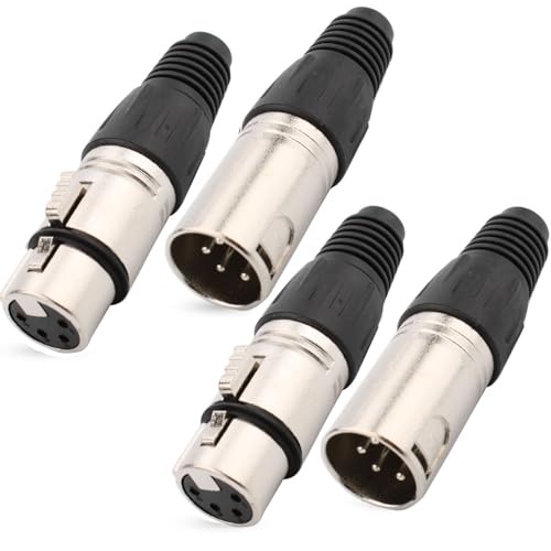 RUNCCI-YUN 4 Stück 4-polige XLR-Stecker und-Buchsen,XLR-Anschlüsse,Mikrofonkabelstecker,Mikrofon-Audiobuchse XLR-Lötanschluss,XLR Einbaubuchse Buchse,für Mikrofonlautsprecher Silber von RUNCCI-YUN