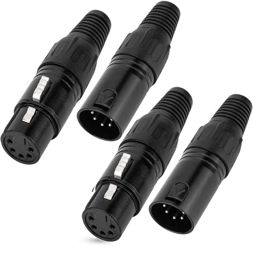 RUNCCI-YUN 4 Stück 5-polige XLR-Stecker und-Buchsen,XLR-Anschlüsse,Mikrofonkabelstecker,Mikrofon-Audiobuchse XLR-Lötanschluss,XLR Einbaubuchse Buchse,für Mikrofonlautsprecher von RUNCCI-YUN