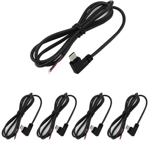 RUNCCI-YUN 5 PCS USB C Stecker Kabel, 90 Grad,USB C stecker löten 22AWG 5 V/3 A 2-Draht USB C Verlängerungskabel für installierte USB-C-Geräte oder Ersatz-Reparatur-DIY-Kabel 100cm/39.37.84in von RUNCCI-YUN