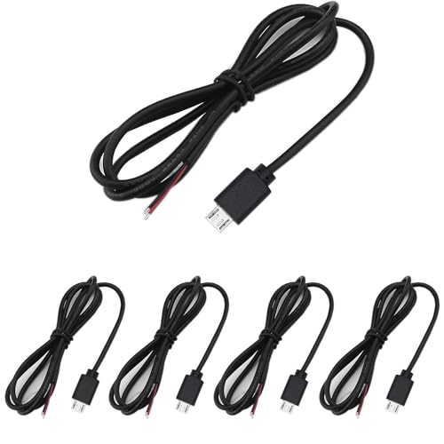 RUNCCI-YUN 5Stück Micro USB Pigtail Kabel,Micro USB Stecker auf 2-poligen blankes Kabel,22AWG 3A USB Stecker,2-adriges USB Verlängerungskabel,USB Stecker löten,mit offenem Ende für Heimwerker 100cm von RUNCCI-YUN