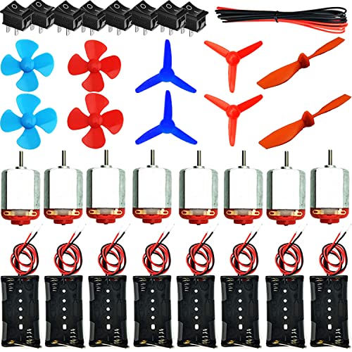 RUNCCI-YUN 8 Set DC Motors Kit,130 Micro DC Motor 1.5V-3V 12000-15000 RPM+8 pcs AA Batteriehalter+Mini Boat Schalter+Propeller+ Kabel (1m) für Kinder DIY Spielzeugautos Wissenschaftliche Experimente von RUNCCI-YUN