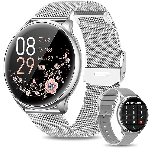 RUXINGX Smartwatch Damen Herren mit Telefonfunktion, 1.32 Zoll HD Voll Touchscreen, Armbanduhr mit SpO2 Pulsuhr Menstruationszyklus Schlafmonitor Schrittzähler Kalorien IP67 für iOS Android Silber von RUXINGX