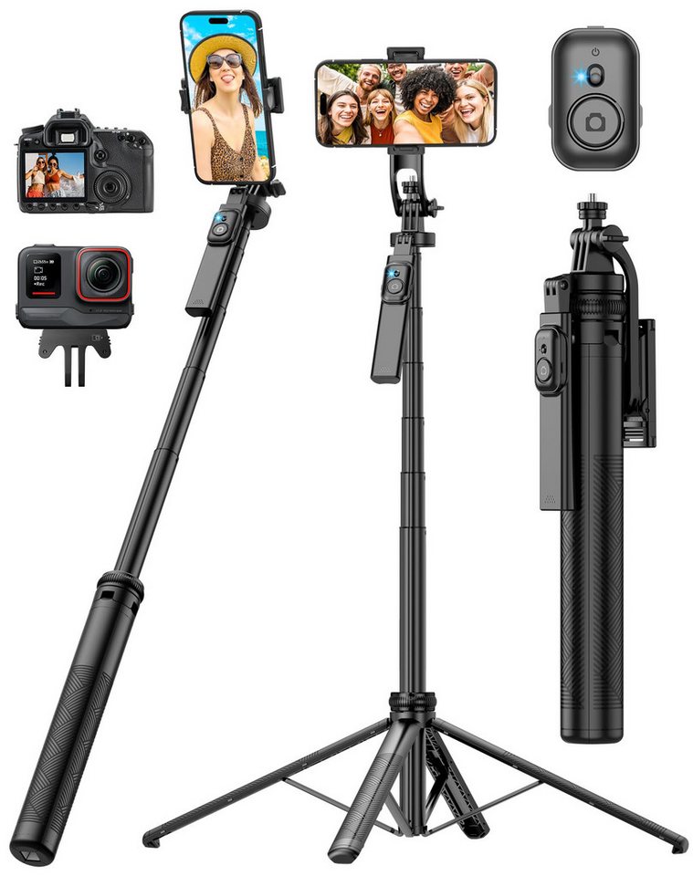 RWEUOQ Handy-Stativ Selfiestick mit Fernbedienung 3 in 1 Selfie Stick Stativ Gimbal (tragbares Selfie-Stick Gimbal, Maximale Länge 1,8 Meter, 360° Drehbar) von RWEUOQ