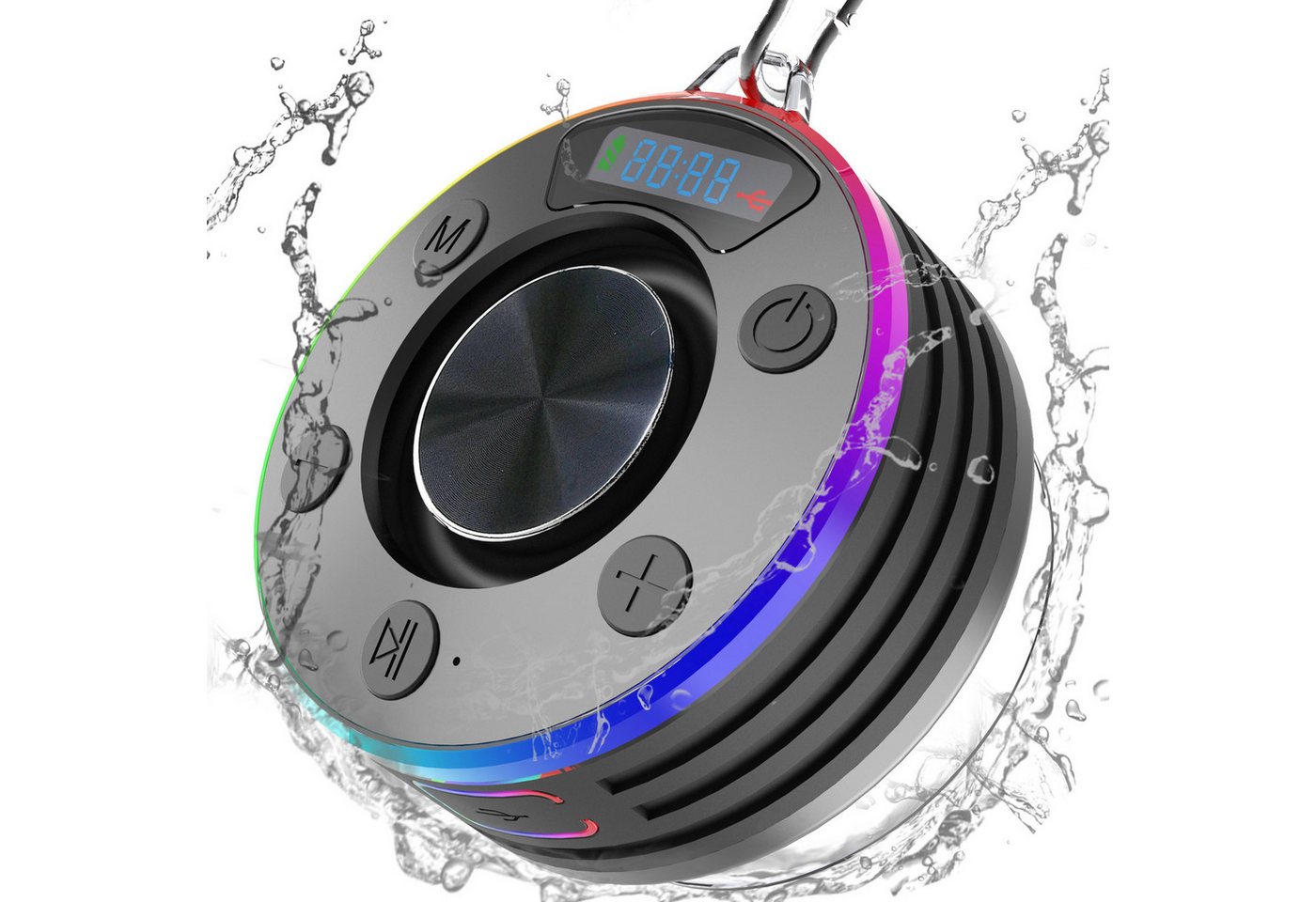 RWEUOQ Lautsprecher Dusche, Musikbox bluetooth mit RGB Lichtshow Bluetooth-Lautsprecher für Badezimmer, Party, Reisen (Bluetooth 5.3, IP7 Wasserdichter Bluetooth Duschlautsprecher mit Saugnapf) von RWEUOQ