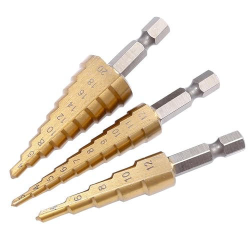 3-tlg. 3-12mm 4-12mm 4-20mm HSS Stufenbohrer-Set mit gerader Nut, beschichtetes Holz/Metall-Lochschneider-Kernbohrer-Set(4-20 Hexagon Shank) von RWGBSFJQ