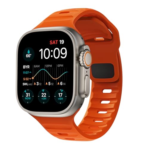 RYLIXAR Ersatz Silikon Armbänder Kompatibel mit iWatch Armband Series 9 8 7 6 5 4 3 2 1 SE,Sport Armband Kompatibel mit Apple Watch 49,45mm 44mm 42mm 41mm 40mm 38mm (38/40/41mm, Orange) von RYLIXAR