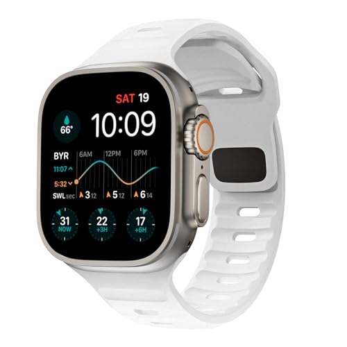 RYLIXAR Ersatz Silikon Armbänder Kompatibel mit iWatch Armband Series 9 8 7 6 5 4 3 2 1 SE,Sport Armband Kompatibel mit Apple Watch 49,45mm 44mm 42mm 41mm 40mm 38mm (42/44/45/49mm, Weiß) von RYLIXAR