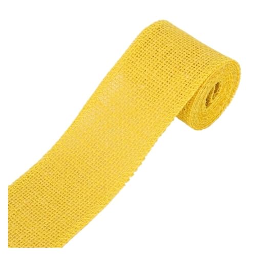 Sackleinenbandrolle, Sackleinenband mit Spitze, Sackleinenrolle, 2 m, Jute-Sackleinenspitze, 6 cm, Juteband, Sackleinenband, Zierband, rustikale Hochzeitsdekoration, Event- und Partyzubehör(Yellow) von RYRYR