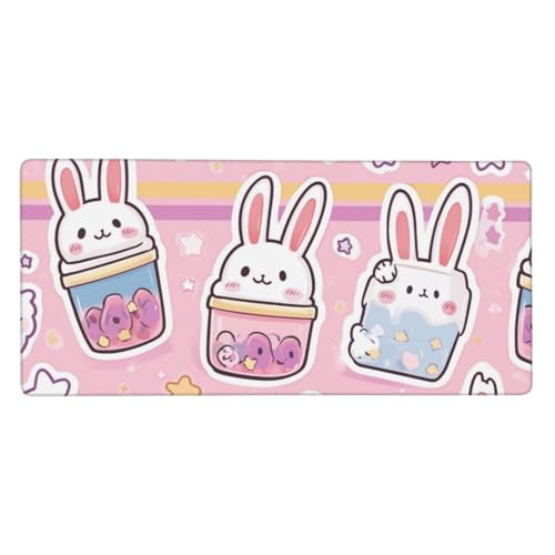 RZYFEMM Kawaii Kaninchen-Mauspad, rosa Kawaii-Kaninchen, Schreibtischunterlage für Frauen, Mädchen, Büro, Schreibtischdekoration, 40,6 x 90,2 cm von RZYFEMM