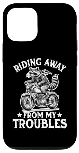 Hülle für iPhone 12/12 Pro Riding Away From My Troubles Motorrad Biker Waschbär von Raccoon Motorcycle Lover Designs