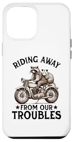 Hülle für iPhone 12 Pro Max Riding Away From Our Troubles Motorrad Opossum Raccoon von Raccoon Motorcycle Lover Designs