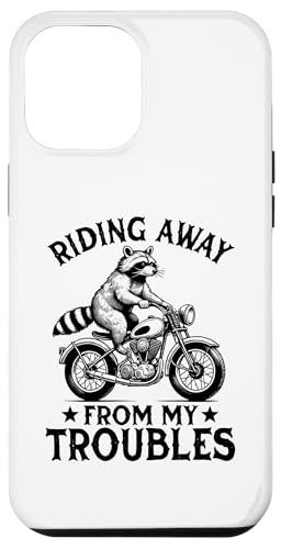 Hülle für iPhone 13 Pro Max Riding Away From My Troubles Motorrad Biker Waschbär von Raccoon Motorcycle Lover Designs