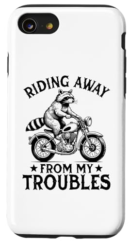 Hülle für iPhone SE (2020) / 7 / 8 Riding Away From My Troubles Motorrad Biker Waschbär von Raccoon Motorcycle Lover Designs