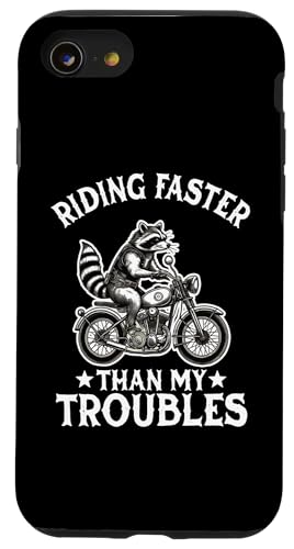 Hülle für iPhone SE (2020) / 7 / 8 Riding Faster Than My Troubles Motorrad Biker Waschbär von Raccoon Motorcycle Lover Designs