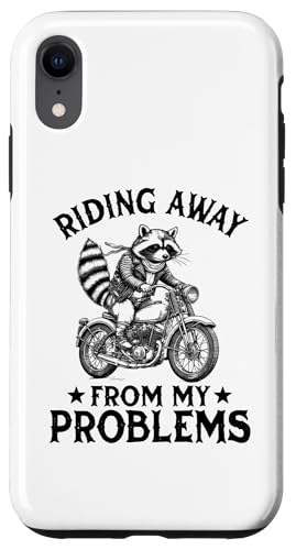 Hülle für iPhone XR Riding Away From My Problems Motorradfahrer Biker Waschbär von Raccoon Motorcycle & Team Trash