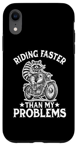 Hülle für iPhone XR Riding Faster Than My Problems Motorrad Biker Waschbär von Raccoon Motorcycle & Team Trash