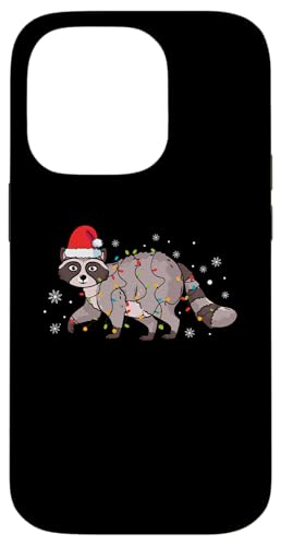 Hülle für iPhone 14 Pro Waschbär mit Weihnachtsmannmütze, Schneeflocken, Weihnachtsbeleuchtung von Raccoon Santa Claus Christmas Apparel