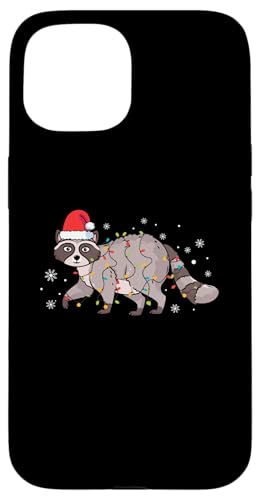 Hülle für iPhone 15 Waschbär mit Weihnachtsmannmütze, Schneeflocken, Weihnachtsbeleuchtung von Raccoon Santa Claus Christmas Apparel