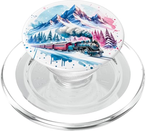 Zug Railfan Eisenbahn Eisenbahn Dampflokomotive Winter PopSockets PopGrip für MagSafe von Railfan Railway Co.