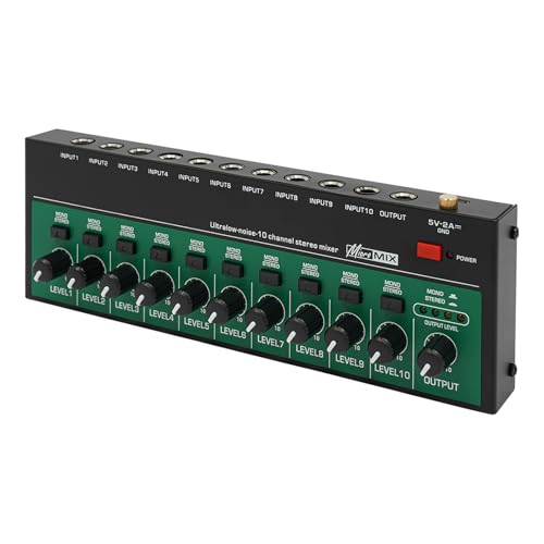 Mischpulte 10 Kanal Audiomixer Mini Audio Mixer 5V 2A 10W 1/4“ TS/TRS-Anschluss. Stereo/Mono USB Mix-Pult von RainWeel