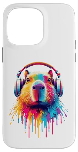 Hülle für iPhone 14 Pro Max Bunte Capybara trägt Kopfhörer, coole Regenbogen-Tierkunst von Rainbow Capybara Art Wearing Headphones Shirts