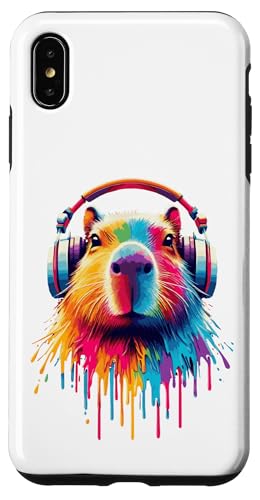 Hülle für iPhone XS Max Bunte Capybara trägt Kopfhörer, coole Regenbogen-Tierkunst von Rainbow Capybara Art Wearing Headphones Shirts