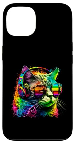 Hülle für iPhone 13 Rainbow DJ Katze mit Sonnenbrille Kopfhörer Musik Funny Kitty von Rainbow DJ Cat Headphones Music Co