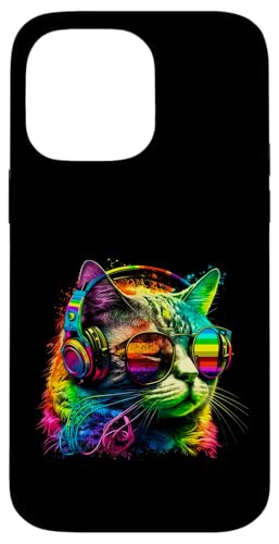 Hülle für iPhone 14 Pro Max Rainbow DJ Katze mit Sonnenbrille Kopfhörer Musik Funny Kitty von Rainbow DJ Cat Headphones Music Co