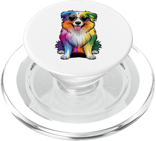 Rainbow Australian Shepherd mit Brille für Hundeliebhaber PopSockets PopGrip für MagSafe von Rainbow Dog With Glasses PS