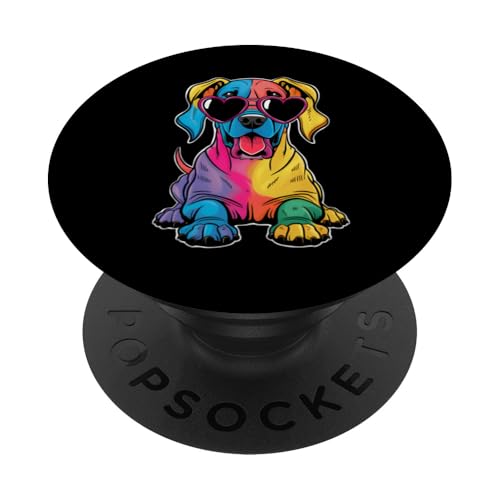 Regenbogen, Dogge mit Brille, Welpe, Hundeliebhaber PopSockets Klebender PopGrip von Rainbow Dog With Glasses PS