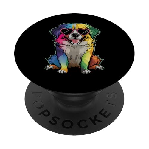 Regenbogen-Berner Berg Tragebrille Welpe Hundeliebhaber PopSockets Klebender PopGrip von Rainbow Dog With Glasses PS