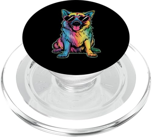 Regenbogen Deutscher Schäferhund mit Brille Welpe Hundeliebhaber PopSockets PopGrip für MagSafe von Rainbow Dog With Glasses PS