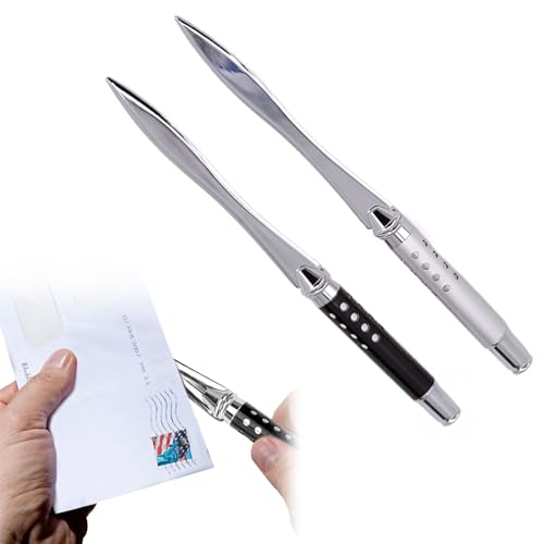 Brieföffner Schwert,Brieföffner mit Griff Messer,Brieföffner Umschlagöffner Messer,Brieföffner,Letter Opener,Brieföffner-Werkzeug für Büro Zuhause Schulbedarf,2 Stück (Silber,Schwarz) von Rakiuty