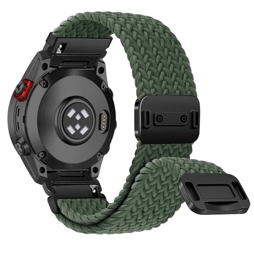 RanBluu QuickFit 22 mm Nylon Armband für Garmin fēnix 8 47mm/fēnix E/Fenix 7/Fenix 7 Pro/Fenix 6, Geflochten Ersatzarmband, Elastisch Armbänder mit Magnetisch Verschluss für Garmin Epix 2, Dunkelgrün von RanBluu