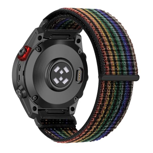 RanBluu QuickFit 22 mm Nylon Armband für Garmin fēnix 8 47mm/fēnix E/Fenix 7/Fenix 7 Pro/Fenix 6/Fenix 6 Pro, Klettverschluss Ersatzarmband, Sport Loop Armbänder für Garmin Epix 2, Schwarz&Regenbogen von RanBluu