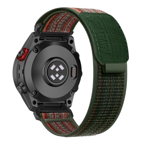 RanBluu QuickFit 26 mm Armband für Garmin fēnix 8 51mm/Enduro 3/Fenix 7X/7X Pro/6X/6X Pro/5X, Nylon Klettverschluss Ersatzarmband, Sport Loop Armbänder Kompatibel mit Garmin Descent Mk3i, Grün&Orange von RanBluu