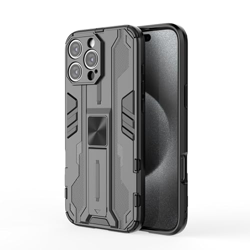 RanTuo Hülle Kompatibel mit iPhone 16 Pro Max, TPU+PC 2-in-1 Heavy-Duty Mix Gepanzerte, Unsichtbare Halterung, Schutzhülle Kompatibel mit iPhone 16 Pro Max.(Schwarz) von RanTuo