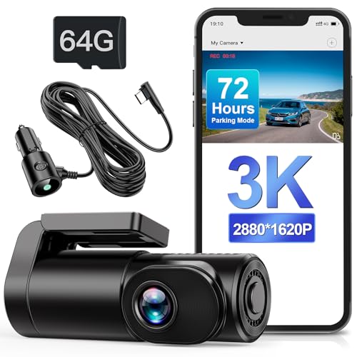 Range Tour 3K Dashcam Front WiFi Mini Autokamera mit 64GB Speicherkarte, 5.0 cm Display Fahraufzeichnung, APP-Steuerung, HDR 2.0, Loop-Aufnahme, Nachtsicht, 170° Weitwinkel, Max 256GB von Range Tour