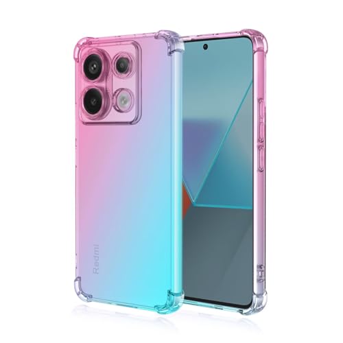 RankOne Hülle Geeignet für Redmi Note 13 Pro 5G / Poco X6 5G (6.67" Inches) Transparente TPU Silikon Farbverlauf Color Case - Rosa Grün von RankOne