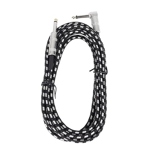 Rankomu Instrumentenkabel Gitarrenkabel, Kupferkern Rauschunterdrückung rechtwinkliges Kabel für Bass, Schwarz und Weiß, 3 m, gute Klangübertragung, Instrumentenkabel von Rankomu