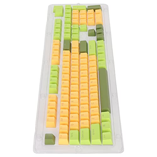 Rankomu Mechanische Tastatur-Tastenkappen, 107 Tasten, drei farbige durchscheinende Zeichen, Bogen-Layout, mechanische Tastatur-Tastenkappen, Hintergrundbeleuchtung, Matcha-Gelb von Rankomu