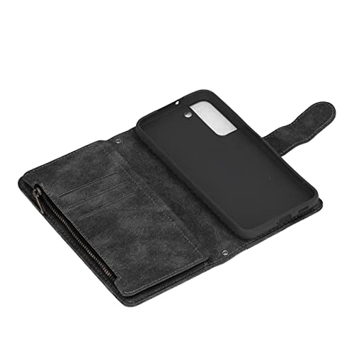 Rankomu Wallet Phone Schutzhülle PU Reißverschluss Flip Wallet Phone Case Schwarz Schutzhülle mit Magnetverschluss Halter für Galaxy S22 Plus Funktionales Design Handy Zubehör von Rankomu