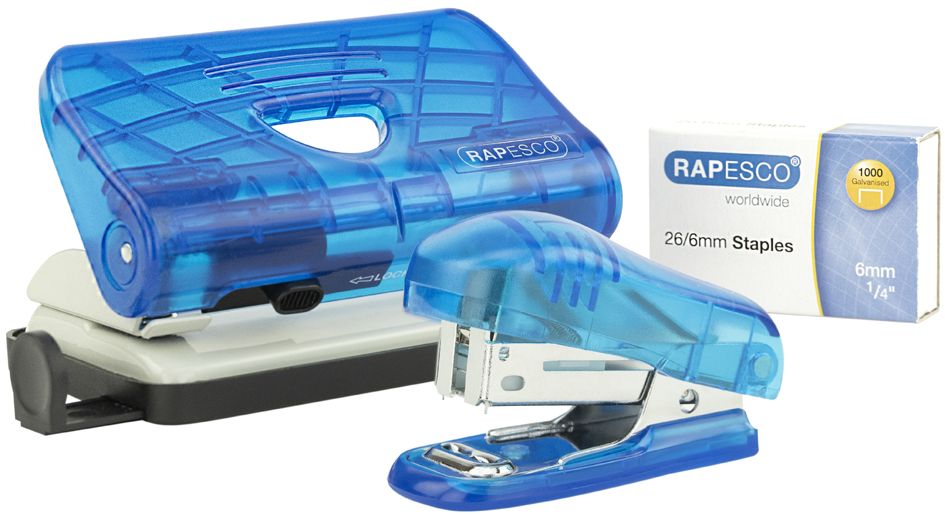 RAPESCO Heftgerät- & Locher-Set, blau-transparent von Rapesco