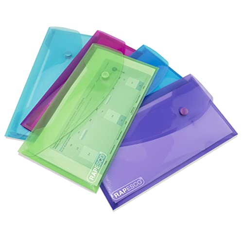 Rapesco 0690 Dokumentenmappe mit Druckknopf, DL, Sortierte Transparente Farben, 5 Stück von Rapesco