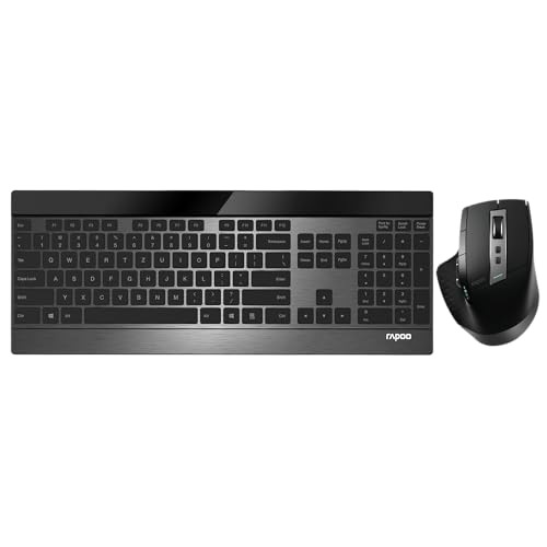 Rapoo 9900M kabelloses Tastatur-Maus Set Wireless Deskset 3200 DPI Sensor wiederaufladbarer Akku flaches Aluminium Design DE-Layout QWERTZ PC & Mac - schwarz von Rapoo