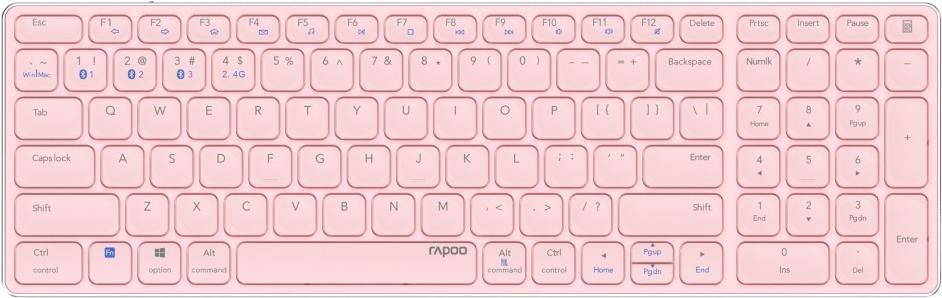 Rapoo E9700M Tastatur RF Wireless + Bluetooth QWERTZ Deutsch Pink (00215395) von Rapoo