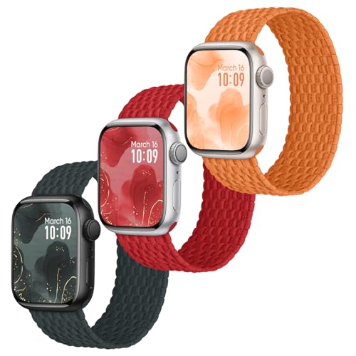 Raradev 3 Stück Geflochten Armband Kompatibel mit Apple Watch Armband 41mm 40mm 38mm, Elastisch Nylon Band Solo Loop Sport Armbänder für iWatch Series 9 8 7 6 5 4 3 2 1 SE, XL 152mm von Raradev